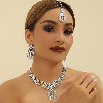 Ожерелье из сплава со слезоточивым кристаллом и стразами, серьги-гвоздики и наборы с налобной повязкой