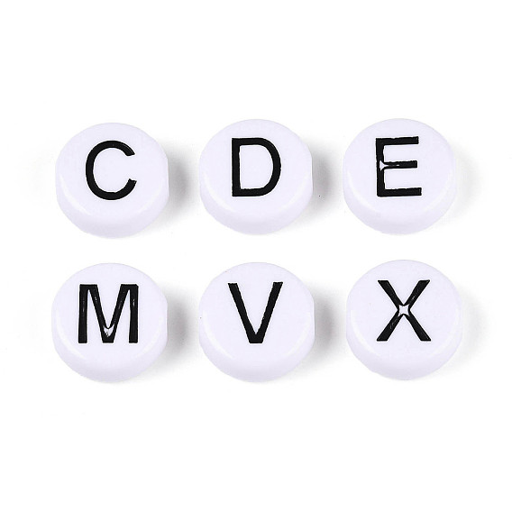 Непрозрачные акриловые эмалированные бусины, плоские круглые с буквы