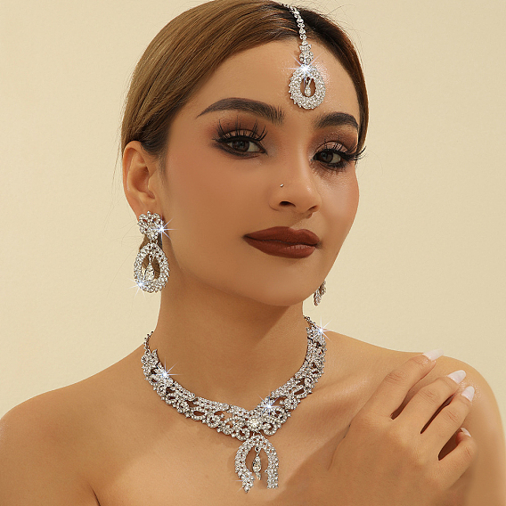 Ожерелье из сплава со слезоточивым кристаллом и стразами, серьги-гвоздики и наборы с налобной повязкой