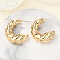 Twisted Brass Stud Earrings for Women, Half Hoop Earrings