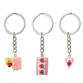 3Pcs 3 Styles Resin Keychains, with Iron Split Rings, Cake