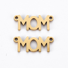 201 Stainless Steel Links Connectors, Cut, Word MOM, for Mother's Day