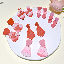 Valentine's Day Red Gradient Love Earrings Women's Soft Pottery Earrings High-end Style Earrings