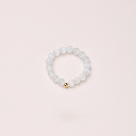 Регулируемые кольца на палец с круглыми бусинами в форме кошачьего глаза, стрейч-кольца