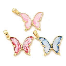 Brass Enamel Pendants, Butterfly Charms, Real 18K Gold Plated