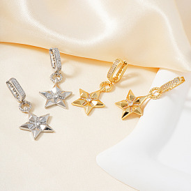 Минималистичные серьги-кольца из латуни с прозрачным кубическим цирконием в форме звезды