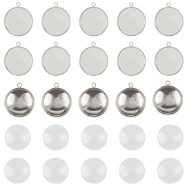 ARRICRAFT DIY Pendant Making Kits,include Brass Flat Round Pendant Cabochon Settings, Plain Edge Bezel Cups and Dome Transparent Glass Cabochons