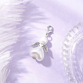 Подвеска в форме сердца ангела из стекла и АБС-пластика с имитацией жемчуга, с цинковым сплавом застежками омаров коготь