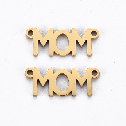 201 Stainless Steel Links Connectors, Cut, Word MOM, for Mother's Day