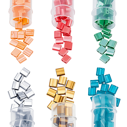 240 шт. 6 цвета 2 стеклянный бисер с отверстиями, прямоугольные