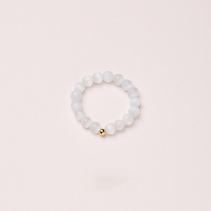 Регулируемые кольца на палец с круглыми бусинами в форме кошачьего глаза, стрейч-кольца