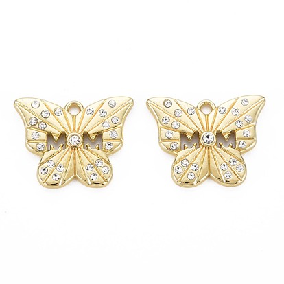 Crémaillère pendentifs en alliage placage, avec strass cristal, sans cadmium et sans plomb, papillon
