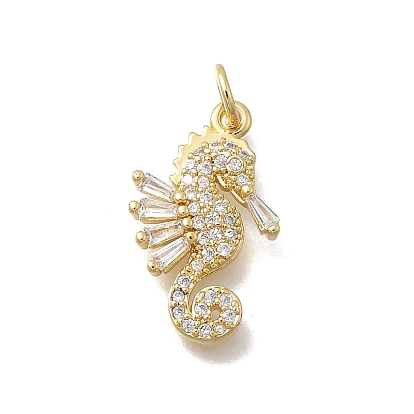 Латунные микропаве прозрачные подвески с фианитом, морской конек, без кадмия и без свинца, стойки покрытие, долговечный