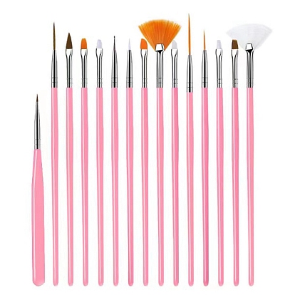 15 шт. пластиковые ручки-кисточки для дизайна ногтей, разнообразные