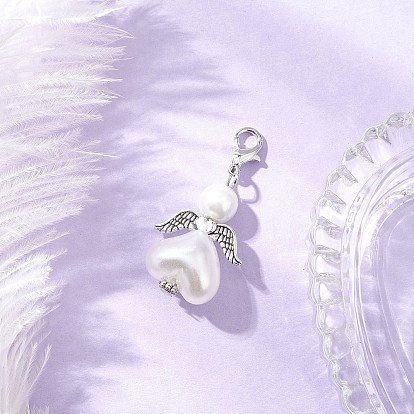 Подвеска в форме сердца ангела из стекла и АБС-пластика с имитацией жемчуга, с цинковым сплавом застежками омаров коготь