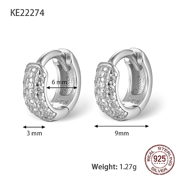 925 Серьги-кольца из стерлингового серебра с микропаве из циркония, с печатью 925