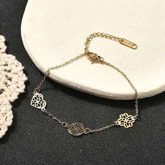 304 браслеты из нержавеющей стали ссылка для женщин, ионное покрытие в форме сердца, плоского круга и цветка (IP)