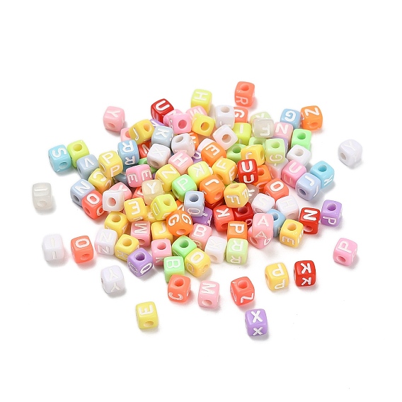 Непрозрачные акриловые бусины, окрашенные распылением, куб с письмом