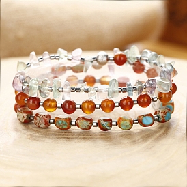 Natural Fluorite and Natural Carnelian Beads Bracelets, Multi Layer Wrap Bracelets for Women