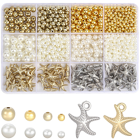 590 ПК 4 стили CCB пластиковые бусины, круглые, с 30шт. пластиковых подвесок CCB и 530шт. бусин из АБС-пластика, имитирующих жемчуг.