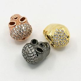 Perles de cubes zircone en laiton , crane, 11x9x9mm, Trou: 1mm