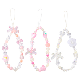 3 шт. 3 стили ремешок для мобильного телефона с бусинами из смолы, Цветочная подвеска для телефона с цепочкой против потери для женщин и девочек