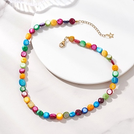Окрашенные натуральные ракушки, разноцветные самородки, бусы для женщин, с 304 удлинителем цепи из нержавеющей стали