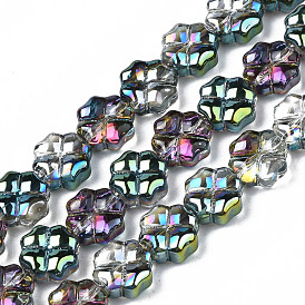 Electroplate Half Translucent Glass Beads Strands, Clover