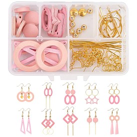 SUNNYCLUE DIY Pink Themed Earring Making Kits, Including Wood Pendants & Links & Beads, Brass Linking Rings & Spacer Beads & Earring Hooks, Alloy Linking Rings & Pendant, Iron Findings