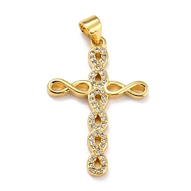 Brass Micro Pave Clear Cubic Zirconia Pendants, Cross