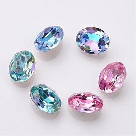 K9 Glass Rhinestone Cabochons, Imitation Austrian Crystal, Pointed Back & Back Plated, Faceted, Oval, Back Plated