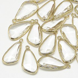 Glass Pendants, with Golden Tone Brass Findings, Faceted, Triangle