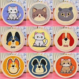 DIY Punch Embroidery Beginner Kits for Beginners, including Embroidery Fabric & Hoop & Yarn, Punch Needle Pen, Instruction