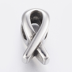 304 Stainless Steel Beads, Large Hole Beads, Awareness Ribbon