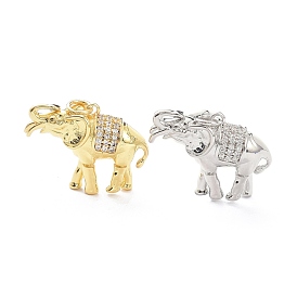 Brass Micro Pave Clear Cubic Zirconia Pendants, with Jump Ring, Long-Lasting Plated, Elephant