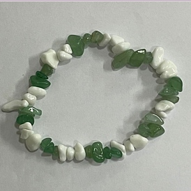 Bracelets extensibles avec perles en aventurine naturelle et porcelaine, puce