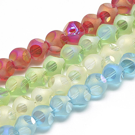 Plated Transparent Glass Beads Strands, Frosted, Faceted Round