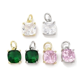 Brass Micro Pave Cubic Zirconia Charms, with Jump Ring, Suqare