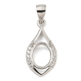 925 Sterling Silver Micro Pave Clear Cubic Zirconia Open Back Bezel Pendant Cabochon Settings, Horse Eye