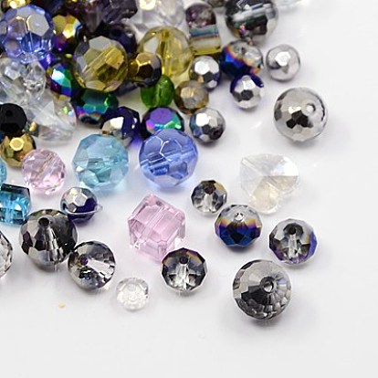 Glass Beads, Faceted, Mixed Style, Mixed Shapes, 5.5~10.5x5.5~10x3~10mm, Hole: 1mm