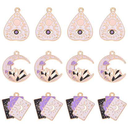 18шт 3 стили таро стиль сплав eanaml подвески, золотые, планшетка в форме сердца/прямоугольник/подвеска в виде луны