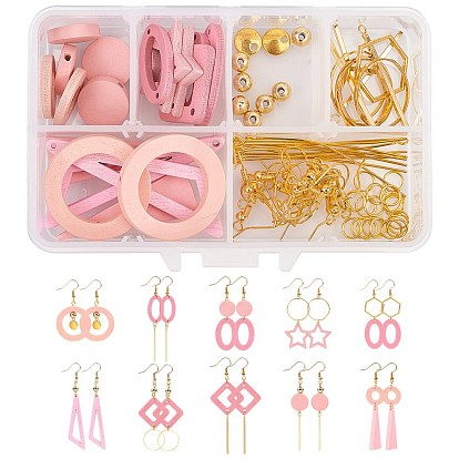 Kits de fabrication de boucles d'oreilles à thème rose DIY, y compris les pendentifs en bois et les liens et les perles, anneaux de liaison en laiton et perles d'espacement et crochets pour boucles d'oreilles, alliage anneaux de liaison et pendentif, accessoires en fer