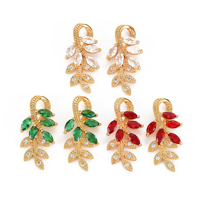 Placage de crémaillère en laiton micro pavé pendentifs en zircone cubique claire, Avec un verre faceté, plaqué longue durée, sans cadmium et sans plomb, feuille