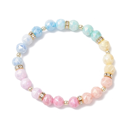 Женские браслеты с круглыми стеклянными бусинами, устойчивыми к потускнению, гальванизированные, два тона, с покрытием AB цвета