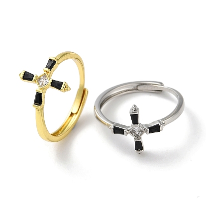 Brass with Cubic Zirconia Adjustable Rings, Cross