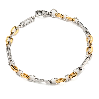 Two Tone 201 Stainless Steel Oval Link Chain Bracelet, 304 Stainless Steel Clasps