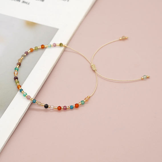 Богемный стиль, натуральные драгоценные камни, круглые бусины, плетеные браслеты из бисера для женщин