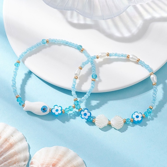 2Штуки стеклянных браслетов с АБС-пластиком, имитацией жемчуга и акриловыми бусинами для женщин