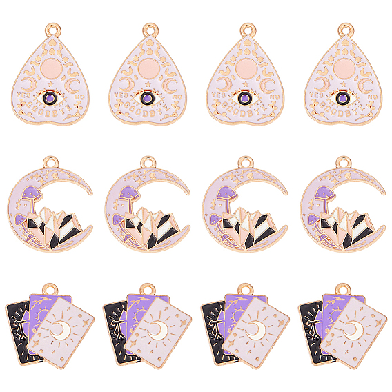 18шт 3 стили таро стиль сплав eanaml подвески, золотые, планшетка в форме сердца/прямоугольник/подвеска в виде луны