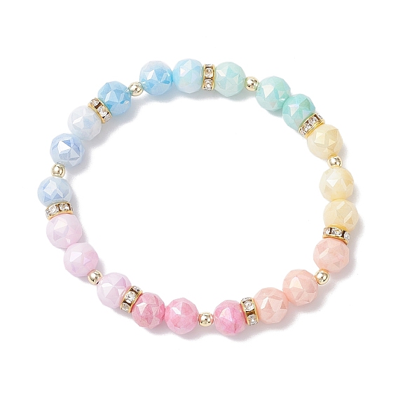 Женские браслеты с круглыми стеклянными бусинами, устойчивыми к потускнению, гальванизированные, два тона, с покрытием AB цвета